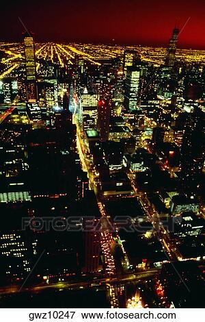 Chicago at night from John Hancock building View Large Photo Image Stock Photo - Chicago at night from John Hancock building. Fotosearch