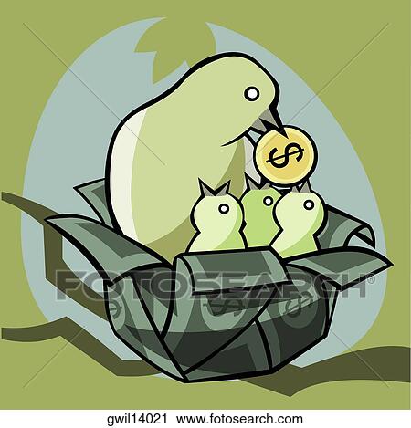 Close-up of a bird feeding its young with a dollar coin in a nest made of dollar bills View Large Photo Image Stock Image - Close-up of a bird feeding its young with a dollar coin in a nest made of dollar bills. Fotosearch