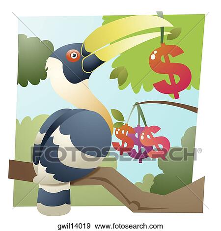 Close-up of a bird on a tree branch holding a dollar sign View Large Photo Image Stock Photo - Close-up of a bird on a tree branch holding a dollar sign. Fotosearch