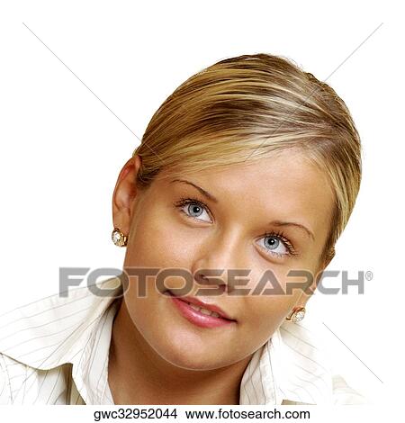 Close-up of a businesswoman looking up View Large Photo Image Picture - Close-up of a businesswoman looking up. Fotosearch