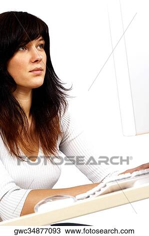 Close-up of a businesswoman working on a computer View Large Photo Image Stock Image - Close-up of a businesswoman working on a computer. Fotosearch