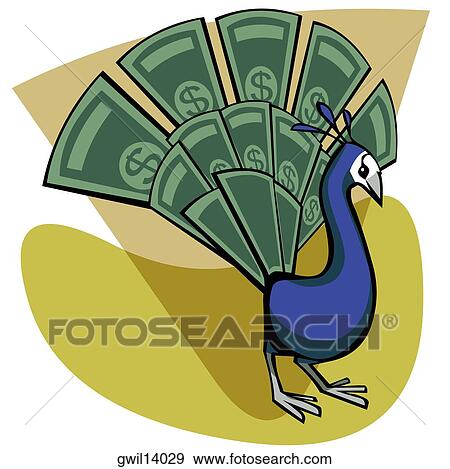 Close-up of a peacock with its tail made up of dollar bills View Large Photo Image Stock Photo - Close-up of a peacock with its tail made up of dollar bills. Fotosearch