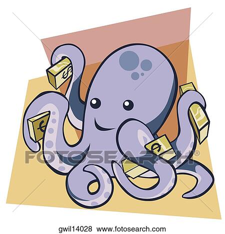 Close-up of an octopus holding bundles of dollar bills View Large Photo Image Stock Photo - Close-up of an octopus holding bundles of dollar bills. Fotosearch