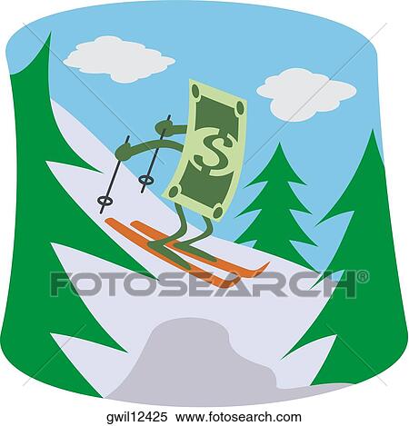 Stock Photography - Dollar bill skiing. Fotosearch