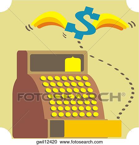Dollar sign flying over a cash register View Large Photo Image Stock Image - Dollar sign flying over a cash register. Fotosearch