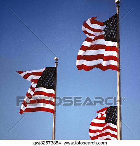 Low angle view of American flags fluttering, Washington DC, USA View Large Photo Image Picture - Low angle view of American flags fluttering, Washington DC, USA. Fotosearch