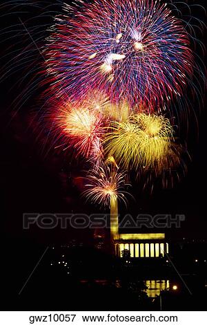 Low angle view of fire works display at night, Lincoln Memorial, Washington Monument, Washington DC, USA View Large Photo Image Stock Photo - Low angle view of fire works display at night, Lincoln Memorial, Washington Monument, Washington DC, USA. Fotosearch