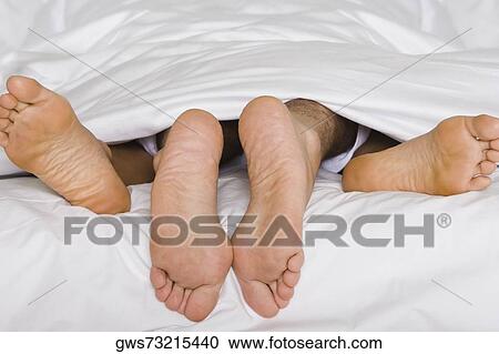 Low section view of the feet of two people on a bed View Large Photo Image Stock Image - Low section view of the feet of two people on a bed. Fotosearch