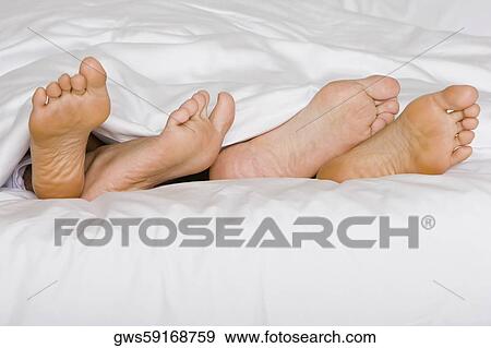 Low section view of the feet of two people on a bed View Large Photo Image Stock Photo - Low section view of the feet of two people on a bed. Fotosearch