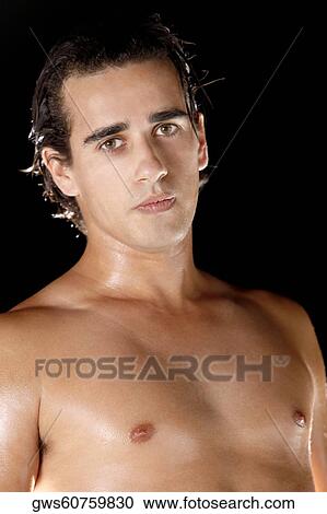 Stock Image - Portrait of a bare-chested young man. Fotosearch