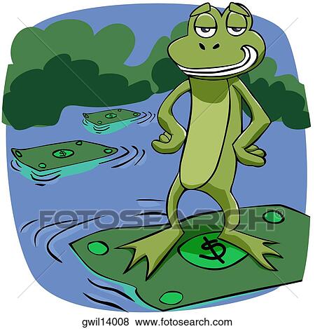 Portrait of a frog standing on a dollar bill floating on water View Large Photo Image Stock Photo - Portrait of a frog standing on a dollar bill floating on water. Fotosearch