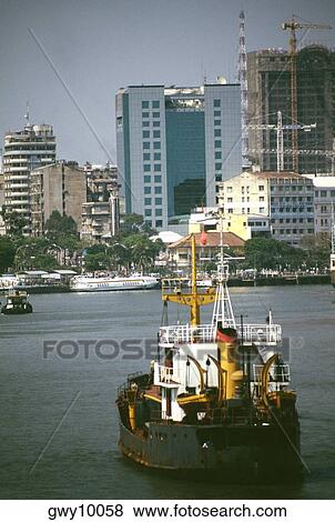 Saigon river and city hi-rises, Vietnam View Large Photo Image Stock Photo - Saigon river and city hi-rises, Vietnam. Fotosearch