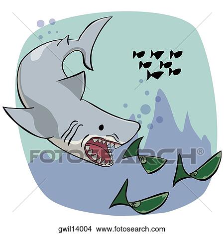 Shark chasing fish in the form of money View Large Photo Image Picture - Shark chasing fish in the form of money. Fotosearch
