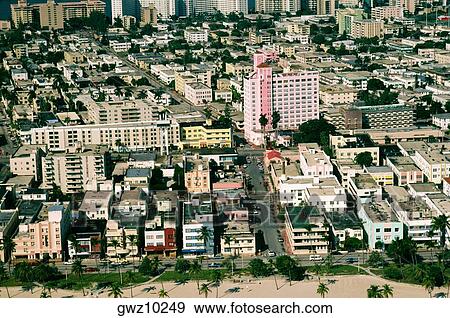 South end of Miami Beath where Art Deco Hotels are located, Florida View Large Photo Image Stock Photo - South end of Miami Beath where Art Deco Hotels are located, Florida. Fotosearch