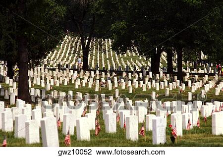 Stock Image - Tombstones in a cemetery, Arlington National Cemetery, Arlington, Virginia, USA. Fotosearch