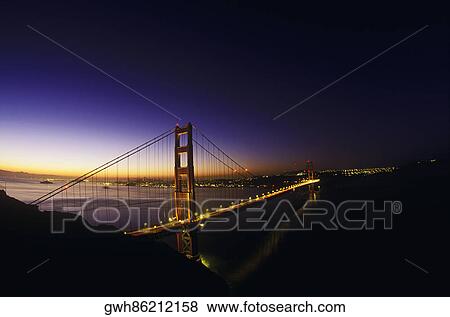 Stock Photo - Bridge lit up at night, Golden Gate Bridge, San Francisco, California, USA. Fotosearch