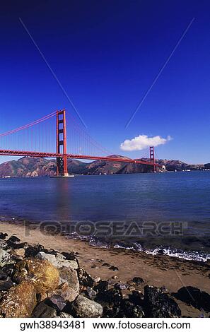 Stock Image - Bridge over a bay, Golden Gate Bridge, San Francisco, California, USA. Fotosearch