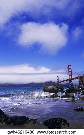 Stock Image - Bridge over a bay, Golden Gate Bridge, San Francisco, California, USA. Fotosearch