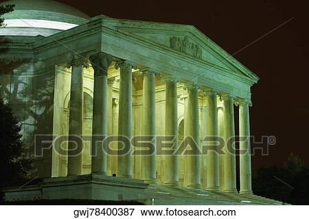 Stock Photo - Building lit up at night, Jefferson Memorial, Washington DC, USA. Fotosearch
