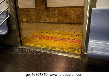 Stock Image - Entrance of a subway train, New York City, New York State, USA. Fotosearch