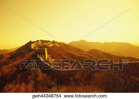 Fortified wall passing through mountains, Great Wall Of China, China View Large Photo Image Picture - Fortified wall passing through mountains, Great Wall Of China, China. Fotosearch