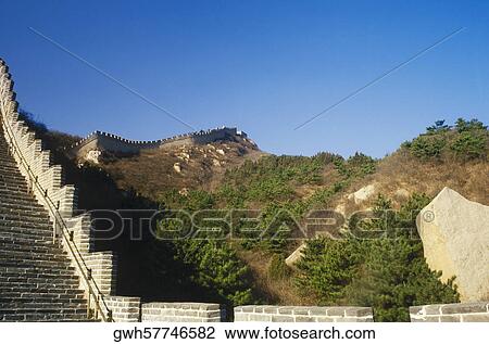 Fortified wall passing through mountains, Great Wall Of China, China View Large Photo Image Stock Image - Fortified wall passing through mountains, Great Wall Of China, China. Fotosearch