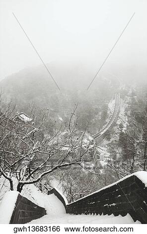 Stock Photograph - Fortified wall passing through mountains, Great Wall Of China, China. Fotosearch