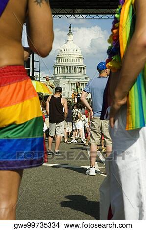 Picture - Gay parade in front of a building, Capitol Building, Washington DC, USA. Fotosearch