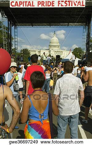Stock Photo - Gay parade in front of a building, Capitol Building, Washington DC, USA. Fotosearch