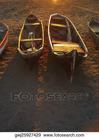 Stock Photo - High angle view of boats on the beach, Cartagena, Colombia. Fotosearch