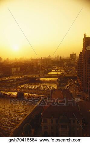 High angle view of bridges across a river, Huangpu river, Shanghai, China View Large Photo Image Picture - High angle view of bridges across a river, Huangpu river, Shanghai, China. Fotosearch