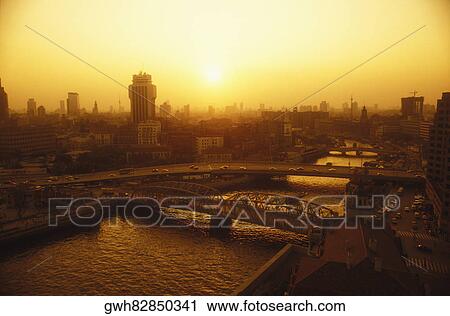 High angle view of bridges across a river, Huangpu river, Shanghai, China View Large Photo Image Stock Image - High angle view of bridges across a river, Huangpu river, Shanghai, China. Fotosearch
