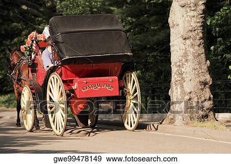 Stock Photo - Horse cart on the road, USA. Fotosearch