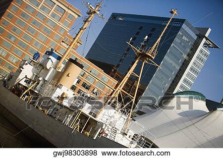 Stock Photo - Low angle view of a cruise ship moored at a harbor, Inner Harbor, Baltimore, Maryland, USA. Fotosearch