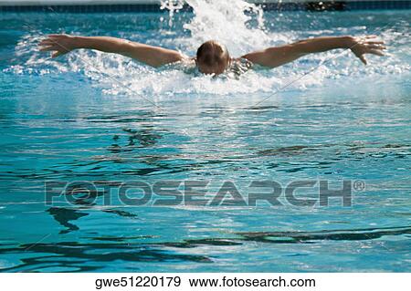 Mid adult man swimming in a swimming pool View Large Photo Image Stock Photo - Mid adult man swimming in a swimming pool. Fotosearch