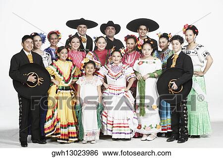 Stock Photograph - Portrait of a group of people in traditional clothing. Fotosearch