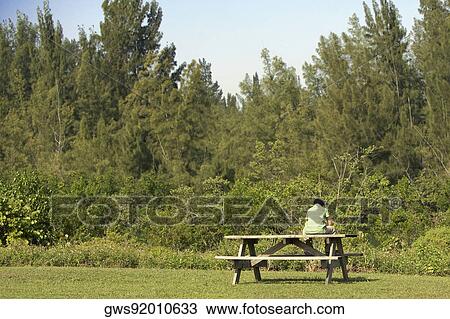 Rear view of a mature man sitting on a bench View Large Photo Image Stock Image - Rear view of a mature man sitting on a bench. Fotosearch