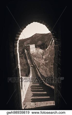Stoned wall seen through and arch of a window, Great Wall Of China, China View Large Photo Image Stock Photo - Stoned wall seen through and arch of a window, Great Wall Of China, China. Fotosearch