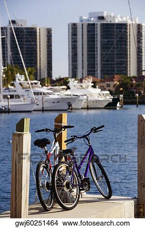 Bicycles parked on a dock View Large Photo Image Picture - Bicycles parked on a dock. Fotosearch
