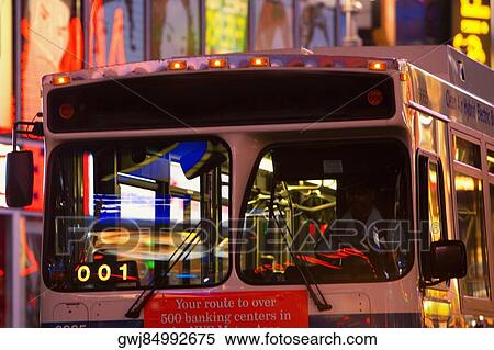 Stock Photography - Bus moving in a city, New York City, New York State, USA. Fotosearch