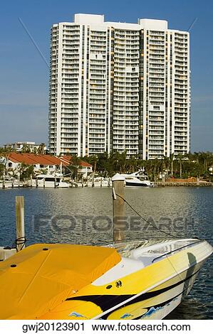Stock Image - Close-up of a boat moored at a dock, Miami, Florida, USA. Fotosearch
