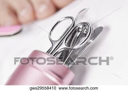 Stock Image - Close-up of a manicure set. Fotosearch