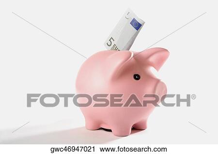 Close-up of a piggybank with five Euro banknote View Large Photo Image Stock Image - Close-up of a piggybank with five Euro banknote. Fotosearch