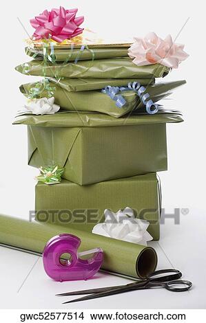 Picture - Close-up of a stack of gifts. Fotosearch