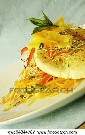 Stock Photo - Close-up of bread and slices of cheese on a plate. Fotosearch
