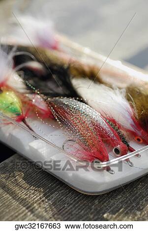 Stock Image - Close-up of fishing lures. Fotosearch