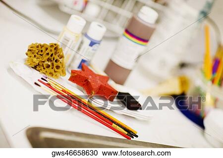 Close-up of paint brushes with sponge View Large Photo Image Stock Image - Close-up of paint brushes with sponge. Fotosearch