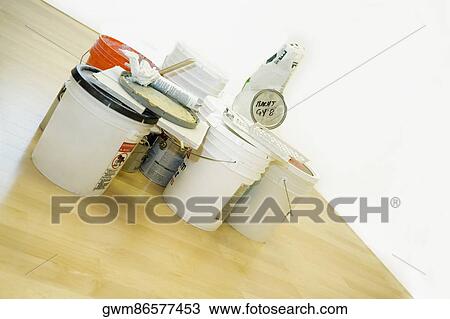 Stock Image - Close-up of paint cans. Fotosearch