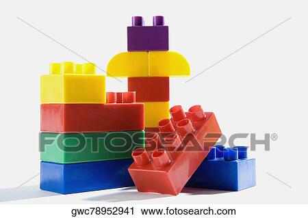 Stock Image - Close-up of plastic block toys. Fotosearch