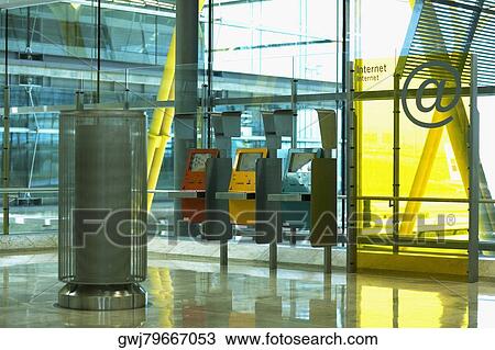 Close-up of public internet access points at an airport, Madrid, Spain View Large Photo Image Stock Image - Close-up of public internet access points at an airport, Madrid, Spain. Fotosearch
